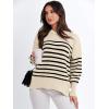 imageANRABESS Womens Oversized Sweaters Fall 2025 Fashion Crewneck Batwing Long Sleeve Side Slit Knit Pullover Sweater TopsBeige Stripe Black