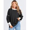 imageANRABESS Womens Oversized Sweaters Fall 2025 Fashion Crewneck Batwing Long Sleeve Side Slit Knit Pullover Sweater TopsBlack