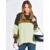 imageANRABESS Womens Oversized Sweaters Fall 2025 Fashion Crewneck Batwing Long Sleeve Side Slit Knit Pullover Sweater TopsColorblock Armygreen