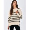 imageANRABESS Womens Oversized Sweaters Fall 2025 Fashion Crewneck Batwing Long Sleeve Side Slit Knit Pullover Sweater TopsDouble Stripe Black