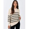 imageANRABESS Womens Oversized Sweaters Fall 2025 Fashion Crewneck Batwing Long Sleeve Side Slit Knit Pullover Sweater TopsDouble Stripe Black