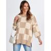 imageANRABESS Womens Oversized Sweaters Fall 2025 Fashion Crewneck Batwing Long Sleeve Side Slit Knit Pullover Sweater TopsKhaki Plaid