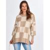 imageANRABESS Womens Oversized Sweaters Fall 2025 Fashion Crewneck Batwing Long Sleeve Side Slit Knit Pullover Sweater TopsKhaki Plaid