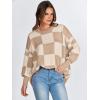 imageANRABESS Womens Oversized Sweaters Fall 2025 Fashion Crewneck Batwing Long Sleeve Side Slit Knit Pullover Sweater TopsKhaki Plaid