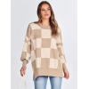 imageANRABESS Womens Oversized Sweaters Fall 2025 Fashion Crewneck Batwing Long Sleeve Side Slit Knit Pullover Sweater TopsKhaki Plaid