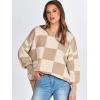 imageANRABESS Womens Oversized Sweaters Fall 2025 Fashion Crewneck Batwing Long Sleeve Side Slit Knit Pullover Sweater TopsKhaki Plaid