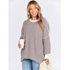 imageANRABESS Womens Oversized Sweaters Fall 2025 Fashion Crewneck Batwing Long Sleeve Side Slit Knit Pullover Sweater TopsPink Apricot