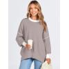 imageANRABESS Womens Oversized Sweaters Fall 2025 Fashion Crewneck Batwing Long Sleeve Side Slit Knit Pullover Sweater TopsPink Apricot