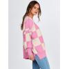 imageANRABESS Womens Oversized Sweaters Fall 2025 Fashion Crewneck Batwing Long Sleeve Side Slit Knit Pullover Sweater TopsPink Plaid
