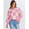 imageANRABESS Womens Oversized Sweaters Fall 2025 Fashion Crewneck Batwing Long Sleeve Side Slit Knit Pullover Sweater TopsPink Plaid