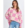 imageANRABESS Womens Oversized Sweaters Fall 2025 Fashion Crewneck Batwing Long Sleeve Side Slit Knit Pullover Sweater TopsPink Plaid