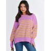 imageANRABESS Womens Oversized Sweaters Fall 2025 Fashion Crewneck Batwing Long Sleeve Side Slit Knit Pullover Sweater TopsPurple