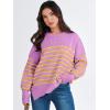 imageANRABESS Womens Oversized Sweaters Fall 2025 Fashion Crewneck Batwing Long Sleeve Side Slit Knit Pullover Sweater TopsPurple