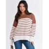 imageANRABESS Womens Oversized Sweaters Fall 2025 Fashion Crewneck Batwing Long Sleeve Side Slit Knit Pullover Sweater TopsStripe Caramel