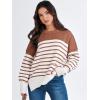 imageANRABESS Womens Oversized Sweaters Fall 2025 Fashion Crewneck Batwing Long Sleeve Side Slit Knit Pullover Sweater TopsStripe Caramel