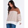 imageANRABESS Womens Oversized Sweaters Fall 2025 Fashion Crewneck Batwing Long Sleeve Side Slit Knit Pullover Sweater TopsStripe Caramel