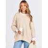 imageANRABESS Womens Oversized Sweaters Fall 2025 Fashion Crewneck Batwing Long Sleeve Side Slit Knit Pullover Sweater TopsYellow Beige