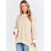 imageANRABESS Womens Oversized Sweaters Fall 2025 Fashion Crewneck Batwing Long Sleeve Side Slit Knit Pullover Sweater TopsYellow Beige