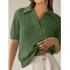 imageANRABESS Womens Short Sleeve Sweaters Tops Polo V Neck Cable Knit Casual Soft Pullover Shirts 2025 Summer OutfitsArmy Green