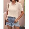 imageANRABESS Womens Short Sleeve Sweaters Tops Polo V Neck Cable Knit Casual Soft Pullover Shirts 2025 Summer OutfitsBeige