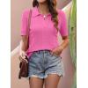 imageANRABESS Womens Short Sleeve Sweaters Tops Polo V Neck Cable Knit Casual Soft Pullover Shirts 2025 Summer OutfitsBright Pink