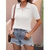 imageANRABESS Womens Short Sleeve Sweaters Tops Polo V Neck Cable Knit Casual Soft Pullover Shirts 2025 Summer OutfitsCream