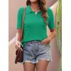 imageANRABESS Womens Short Sleeve Sweaters Tops Polo V Neck Cable Knit Casual Soft Pullover Shirts 2025 Summer OutfitsGreen