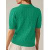 imageANRABESS Womens Short Sleeve Sweaters Tops Polo V Neck Cable Knit Casual Soft Pullover Shirts 2025 Summer OutfitsGreen