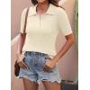 imageANRABESS Womens Short Sleeve Sweaters Tops Polo V Neck Cable Knit Casual Soft Pullover Shirts 2025 Summer OutfitsLight Yellow