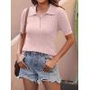 imageANRABESS Womens Short Sleeve Sweaters Tops Polo V Neck Cable Knit Casual Soft Pullover Shirts 2025 Summer OutfitsPink