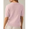 imageANRABESS Womens Short Sleeve Sweaters Tops Polo V Neck Cable Knit Casual Soft Pullover Shirts 2025 Summer OutfitsPink