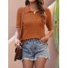 imageANRABESS Womens Short Sleeve Sweaters Tops Polo V Neck Cable Knit Casual Soft Pullover Shirts 2025 Summer OutfitsRust