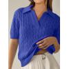 imageANRABESS Womens Short Sleeve Sweaters Tops Polo V Neck Cable Knit Casual Soft Pullover Shirts 2025 Summer OutfitsSapphire Blue
