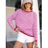 imageANRABESS Womens Striped Sweaters Long Sleeve Top Crewneck Color Block Casual Loose Knitted Pullover Shirts 2025 Fall OutfitsRed White Pink