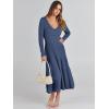 imageANRABESS Womens Wrap Midi Sweater Dresses Long Sleeve V Neck Ribbed Knit Bodycon High Waist Pleated ALine Dress 2025 TrendyDeep Blue