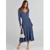 imageANRABESS Womens Wrap Midi Sweater Dresses Long Sleeve V Neck Ribbed Knit Bodycon High Waist Pleated ALine Dress 2025 TrendyDeep Blue
