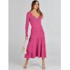imageANRABESS Womens Wrap Midi Sweater Dresses Long Sleeve V Neck Ribbed Knit Bodycon High Waist Pleated ALine Dress 2025 TrendyHot Pink