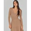 imageANRABESS Womens Wrap Midi Sweater Dresses Long Sleeve V Neck Ribbed Knit Bodycon High Waist Pleated ALine Dress 2025 TrendyLight Camel