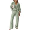 imageANRABESS Women 2 Piece Outfits Sweater Lounge Sets Long Sleeve Cable Knit Pullover and Wide Leg Pants Tracksuit Matching SetMint Green