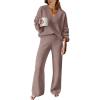 imageANRABESS Women 2 Piece Outfits Sweater Lounge Sets Long Sleeve Cable Knit Pullover and Wide Leg Pants Tracksuit Matching SetPink Almond