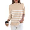 imageANRABESS Women Casual Long Sleeve Mock Funnel Neck Knit Pullover Sweater Top 2025 Fall Fashion Outfits with Exposed SeamAlmond White Stripes