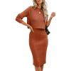 imageANRABESS Womens 2 Piece Outfits Sweater Dresses Set Midi Skirt Sets Long Sleeve Crop Top Bodycon Ribbed Knit Dress 2025 FallRust