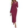 imageANRABESS Womens Bodycon Maxi Dresses 2025 Fall Casual Flare Sleeve Crewneck Lounge Comfy Sexy Ribbed Knit Long Sweater DressBurgundy