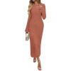 imageANRABESS Womens Bodycon Maxi Dresses 2025 Fall Casual Flare Sleeve Crewneck Lounge Comfy Sexy Ribbed Knit Long Sweater DressBurnt Orange