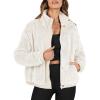 imageANRABESS Womens Fleece Jacket Casual Long Sleeve Cropped Sherpa Button Down Fuzzy Warm Coats Fall Outwear With PocketsBeige