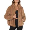 imageANRABESS Womens Fleece Jacket Casual Long Sleeve Cropped Sherpa Button Down Fuzzy Warm Coats Fall Outwear With PocketsBrown
