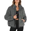 imageANRABESS Womens Fleece Jacket Casual Long Sleeve Cropped Sherpa Button Down Fuzzy Warm Coats Fall Outwear With PocketsDark Grey