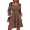 imageANRABESS Womens Long Sleeve Fall Dress 2025 Square Neck Casual Ribbed Knit Comfy Soft Short Sweater Dresses with PocketsBrown