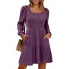 imageANRABESS Womens Long Sleeve Fall Dress 2025 Square Neck Casual Ribbed Knit Comfy Soft Short Sweater Dresses with PocketsLtalian Plum