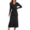 imageANRABESS Womens Long Sleeve Fall Dress 2025 V Neck Aline Tie Waist Ribbed Knit Bodycon Midi Sweater DressesBlack